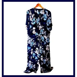 City Chic Navy Floral Jumpsuit Short Sleeve V-Neck Wide Leg Summer Plus Size 20
